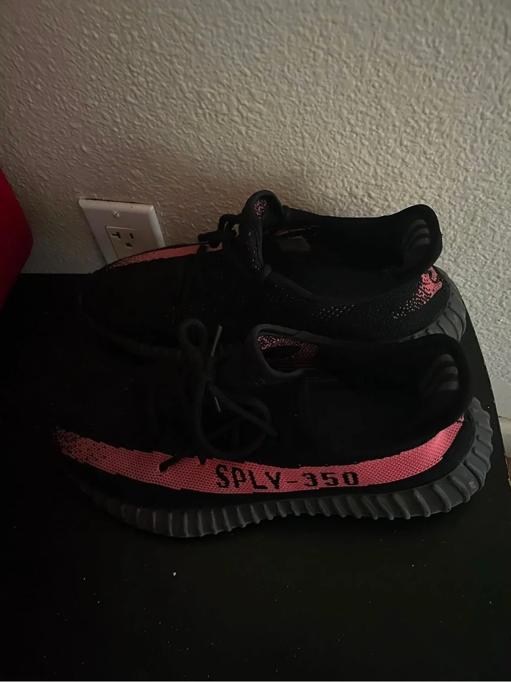 Yeezy SPLY-350 Black and Pink Knit Sneakers